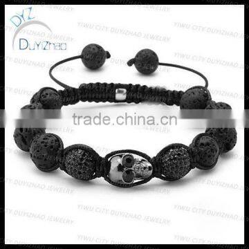 High quality lava stone skull shamballa bracelet