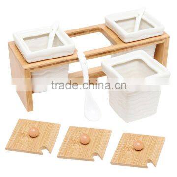 FB1-6019 Ceramic Spice Serving Jars Bamboo Holder With Serving Spoons Quality Choice photo-3