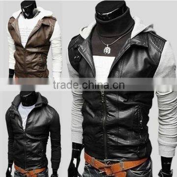 Lamb leather black jacket for men, leather jackets with belted stand collar style - PU jackets - high quality leather