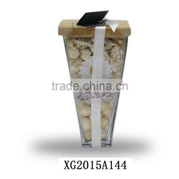 Aroma Potpourri And Dried Flower In Glass Vase With Wood Cover