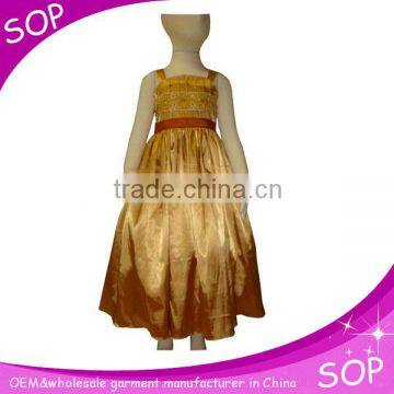 100% polyester taffeta golden brown girls party dresses