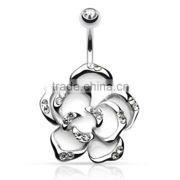 Belly Button Piercing White Flower Zirconia Crystal Stones Piercing