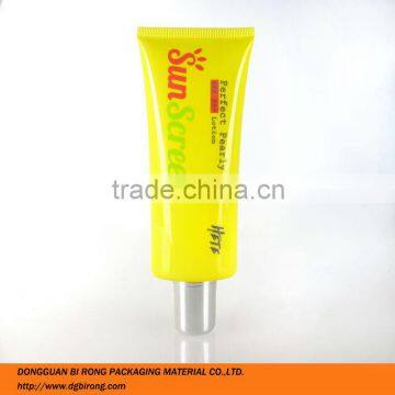 40mm diameter sun screen SPF 30+ lotion tube packaging with silver screw cap