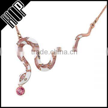 2016 jewelry trends women alloy rose gold plated enamel pink rhinestone snake necklace