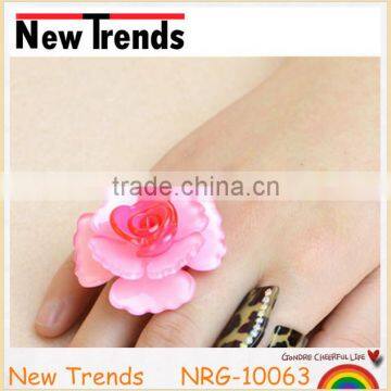 Cute resin pink rose flower ring for girls 2014