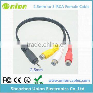 2.5mm AV Male to 3RCA Female M/F Audio Video Cable Stereo Jack Adapter Cord