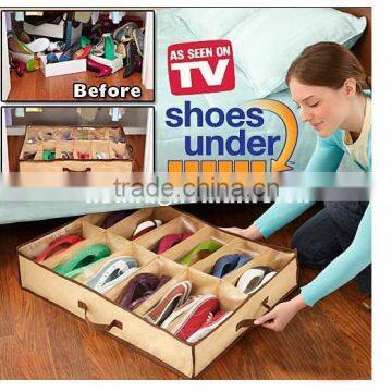 Free shipping underbed storage space saving shoe organizer bag box tat holds 12 pairs of shoes