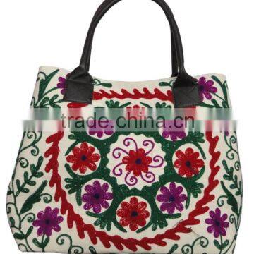 RTHHB-20 Uzbek Suzani leather handled tote bags For Girls