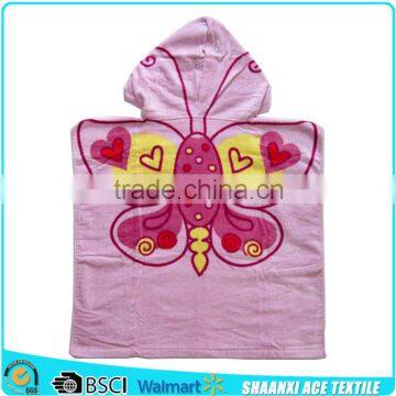 Velour printed Pink buttefly poncho towel baby robe pink baby towel robe