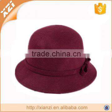 short brim faux wool felt bowler hat bowknot cloche hat