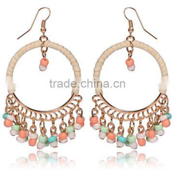 Newest styles hot selling hoop drop earrings ,color mini beads pendant hoop earring