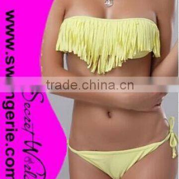 Pure Color Fringed Tassels Yellow Bikini with String Panty NA103