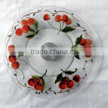 Fruit pattern Tempered glass rotating lazy susan with feet