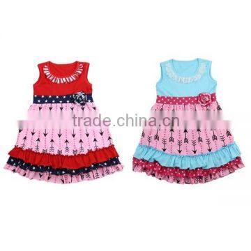 Girls Boutique Clothing Baby Clothes Arrow Printing Pink Dress Wholesale Kids Clothes Pettidress For Toddler Girl