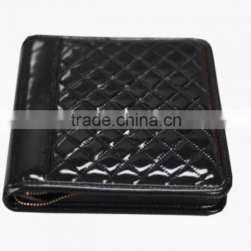 Personalized lattice leather portfolio with zipper pocket