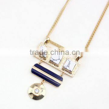 Exaggerated Necklace Jewelry 3 Square Linked Turquoise Handset Arts 2 Color Stone Pendant Necklaces photo-6