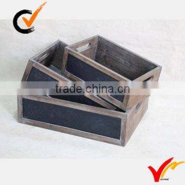 Small Recycled Antique Set 3 Chalkboard Distressed Wood Storage Box photo-1