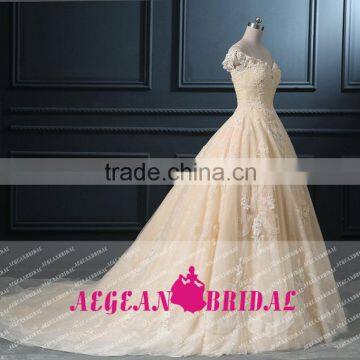 KE181 Real Sample Off- Shoulder Ball Gown Dubai Wedding Dress photo-4