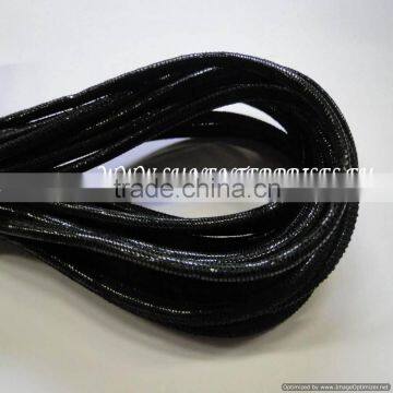 Round Leather Cords - Round strobel 4mm lizard black + paillettes transparent