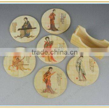 Classical Chinese Bamboo Cup Mat, Round Bamboo Table Mat. photo-2