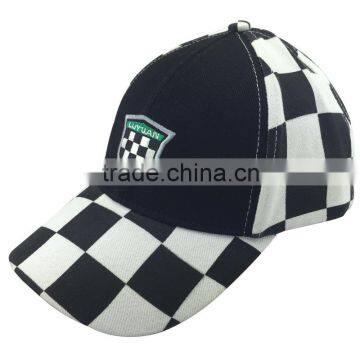 6 Panels fashion plaid baseball cap/hat with embroidery patch logo custom