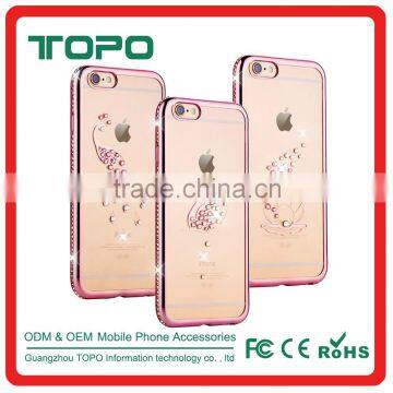 2016 fashion Slim soft TPU plating Swan Diamond Bling electroplate case shell phone cover for iphone 6 6s plus