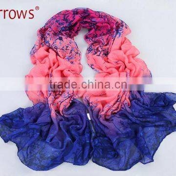180*80cm Women's Viscose Voile Crinkle Scarf Big Rose Print Wrap Sexy Coral Pattern photo-5