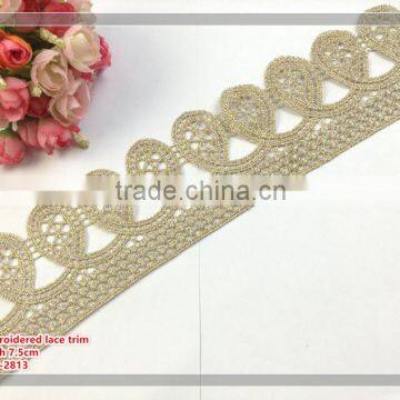 7.5cm width lady garment gold color embroidered lace trim