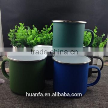 Bulk items of high quality carbon steel metal printed enamel mug with stainless steel rim on Amazon hot sale