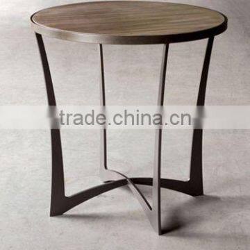Round Designer Iron Side Table With Wood Top On Table Metal & Wood Stools
