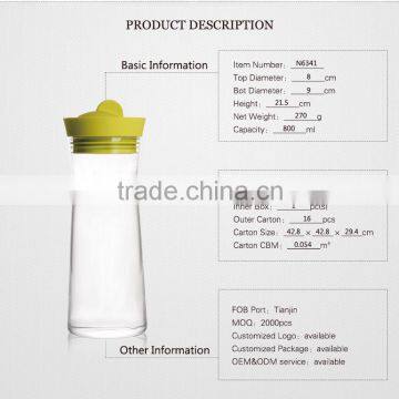 china supplier 800ml high borosilicate with plastic lid carafe