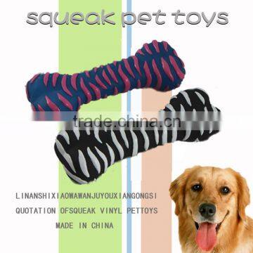 2014 stripe printed vinyl bone shape squeaky dog toy