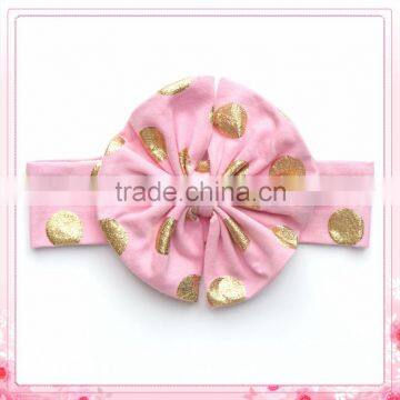 Lovely big bow for newborn baby girls gold polka dot cotton elastic hairband hair accessories 1 dollar gifts