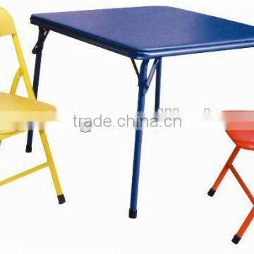 Blue children table and colorful chairs