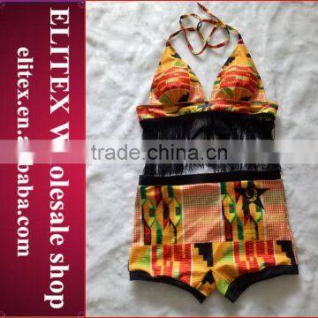 2017 Wholesale Yellow Tassels Fashion Woman Sexy Mature Bikini Shorts Beach Dress
