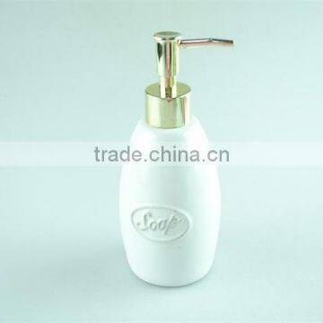 Ceramic Bathroom Vanity Set 2 /lotion Dispenser & Tumbler, Gold Dispenser photo-3