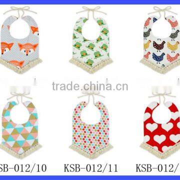China Manufacturer Wholesale Private Label Cotton Reversible Tassel Fringe Baby Bandana Bibs photo-6