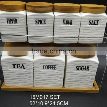 Coffee Tea Sugar Ceramic Storage Jar With Bamboo Lid photo-4