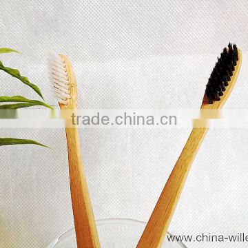 black bristle toothbrush with bamboo handle