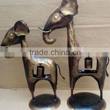 IRON PAINTED ELEPHANT WITH BELLS SET OF 2