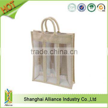 Clear Jute Bag With Window/small Jute Wine Bag With Cotton Material Handle photo-6