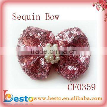 CF0359 New pretty pearl center sequin bow beautiful hair bow for 2013