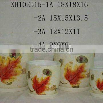 Round Ceramic flower pots with leaf design