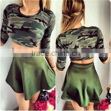 Camo Tracksuit Summer women Suit Camouflage Women Set Costume 2 Pieces Sexy Tops & Skirt Cute Sexy Women Top Design Tracksuit