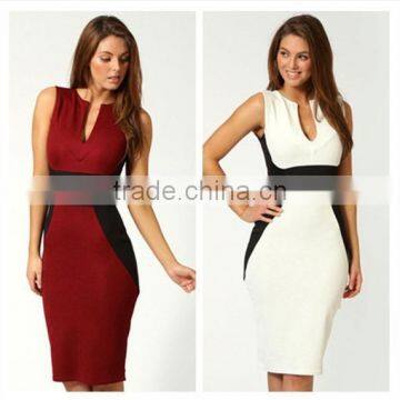 Elegant OL Summer Women Style V-neck Sleeveless Sheath Shift Party Midi dress