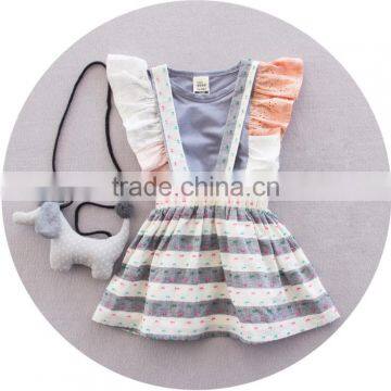 High Quality Baby Girl Baby Clothes Set Fly Sleeve Tee Shirt and Overalls Skirt Two Piece photo-2