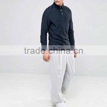 Cheapest Custom Long Sleeve Button Placket Point Collar Navy Men's 65% Polyester 35% Cotton Woven Twill 200g Casual Polo Shirt photo-4