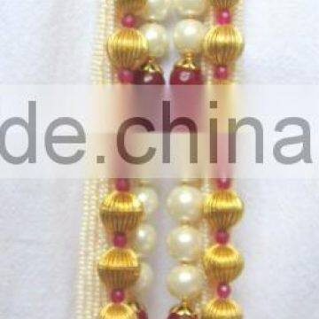 LONG Gold Plated Pearl Beads Necklace EARRING Set photo-3
