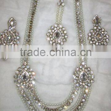 PEARL Gold Plated LONG Necklace EARRING Set photo-2