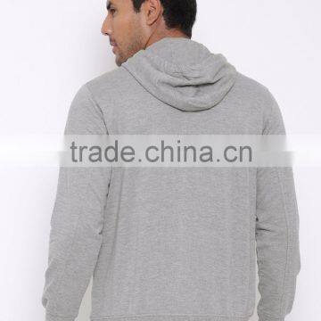 Grey Melange Hooded Sweatshirt For Man Customizable Attached Hood With Drawstring Fastening Hoody Printed Kangaroo Front Patch